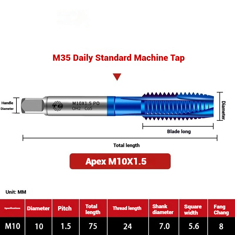 1108-M35 Japanese Standard Cobalt Machine Tap Screw Tip Rough Thread Coated Tap High Speed Steel Japanese Standard Spiral Groove Tap Shandong Denso Pricision Tools Co.,Ltd.